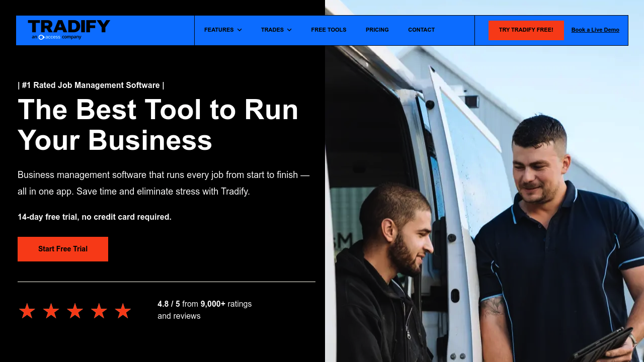 Screenshot of Tradify website
