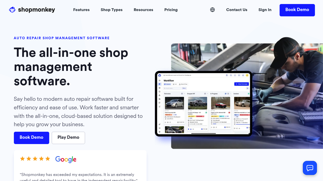 Screenshot of Shopmonkey website