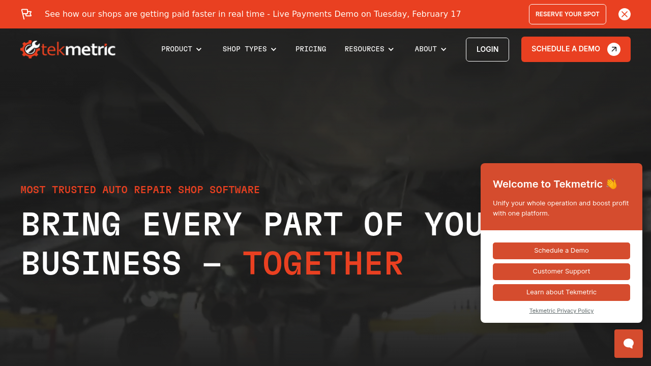 Screenshot of Tekmetric website