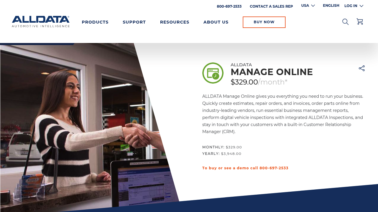 Screenshot of ALLDATA Manage Online website