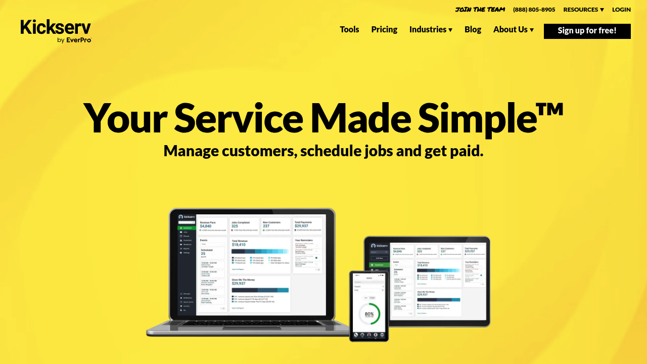 Screenshot of Kickserv website