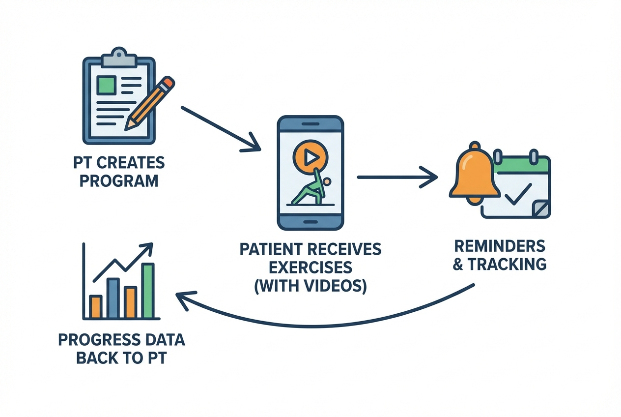 Illustration for how a physical therapy exercise app works in practice in Best Platforms to Build a Physical Therapy Exercise App (2026 Guide)