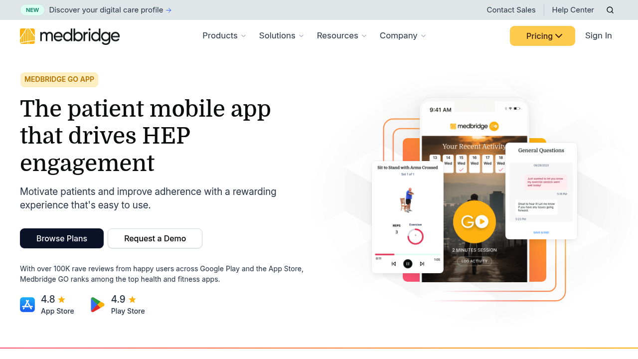 Screenshot of MedBridge GO exercise app interface