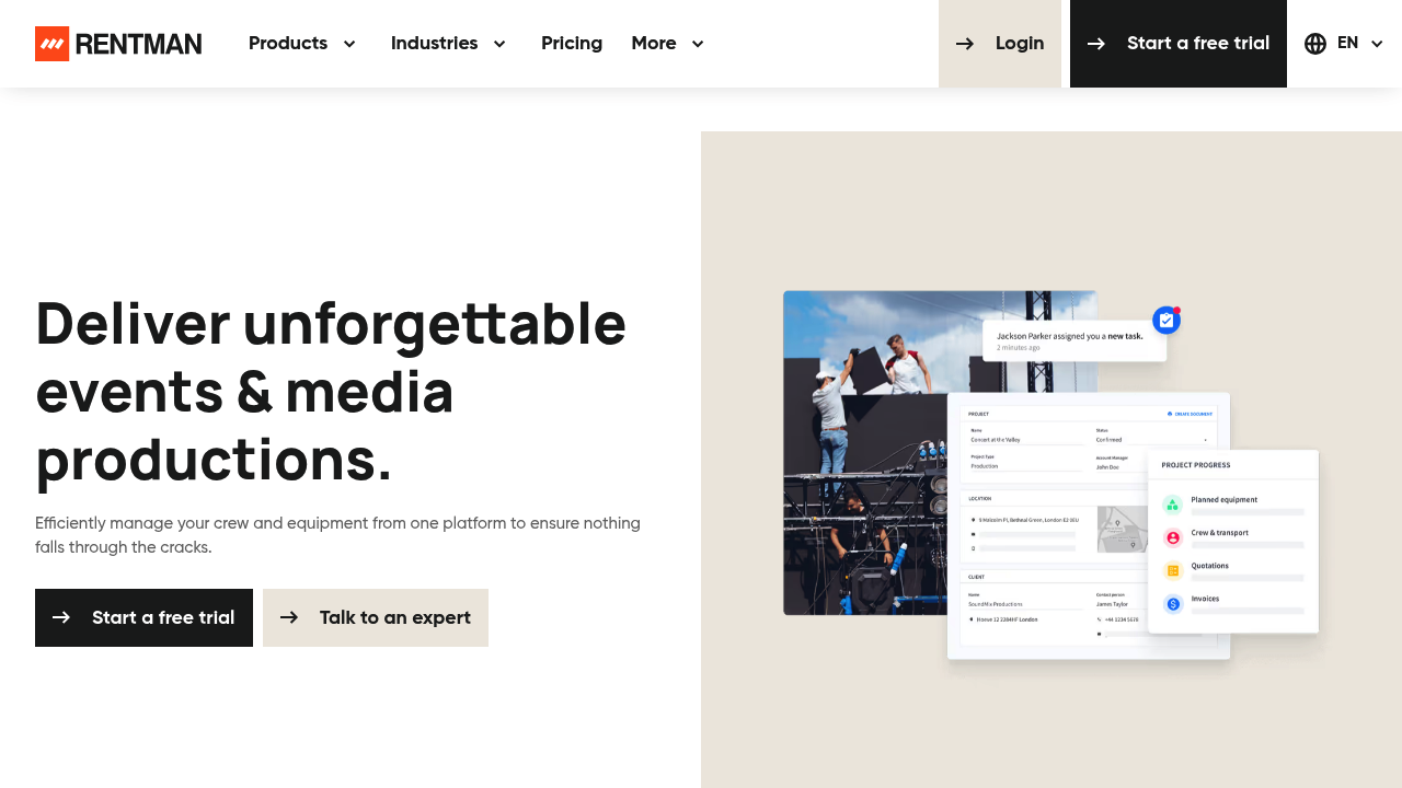 Screenshot of Rentman website
