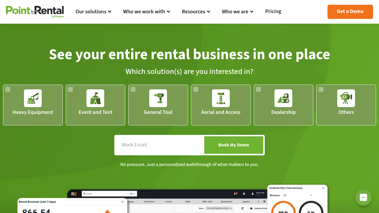 Screenshot of Point of Rental website