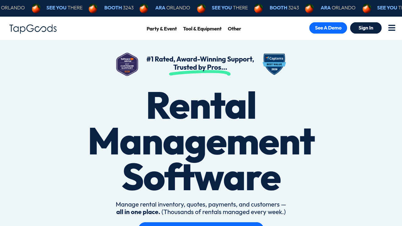 Screenshot of TapGoods PRO website