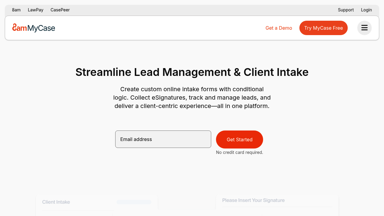 Screenshot of MyCase website