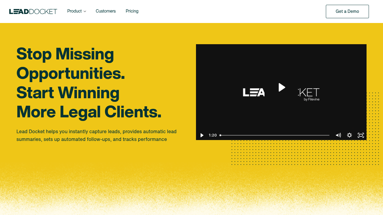 Screenshot of Lead Docket website