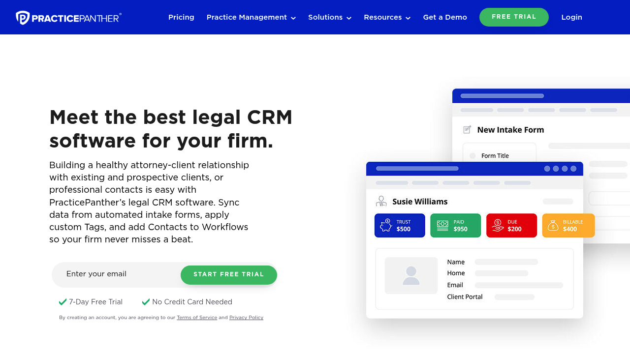 Screenshot of PracticePanther website