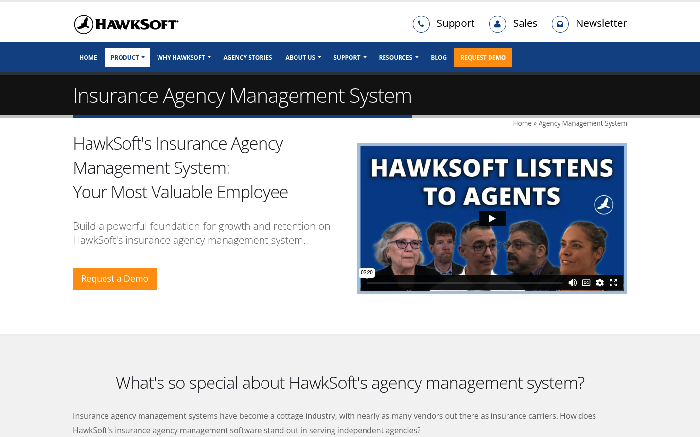 Screenshot of HawkSoft website