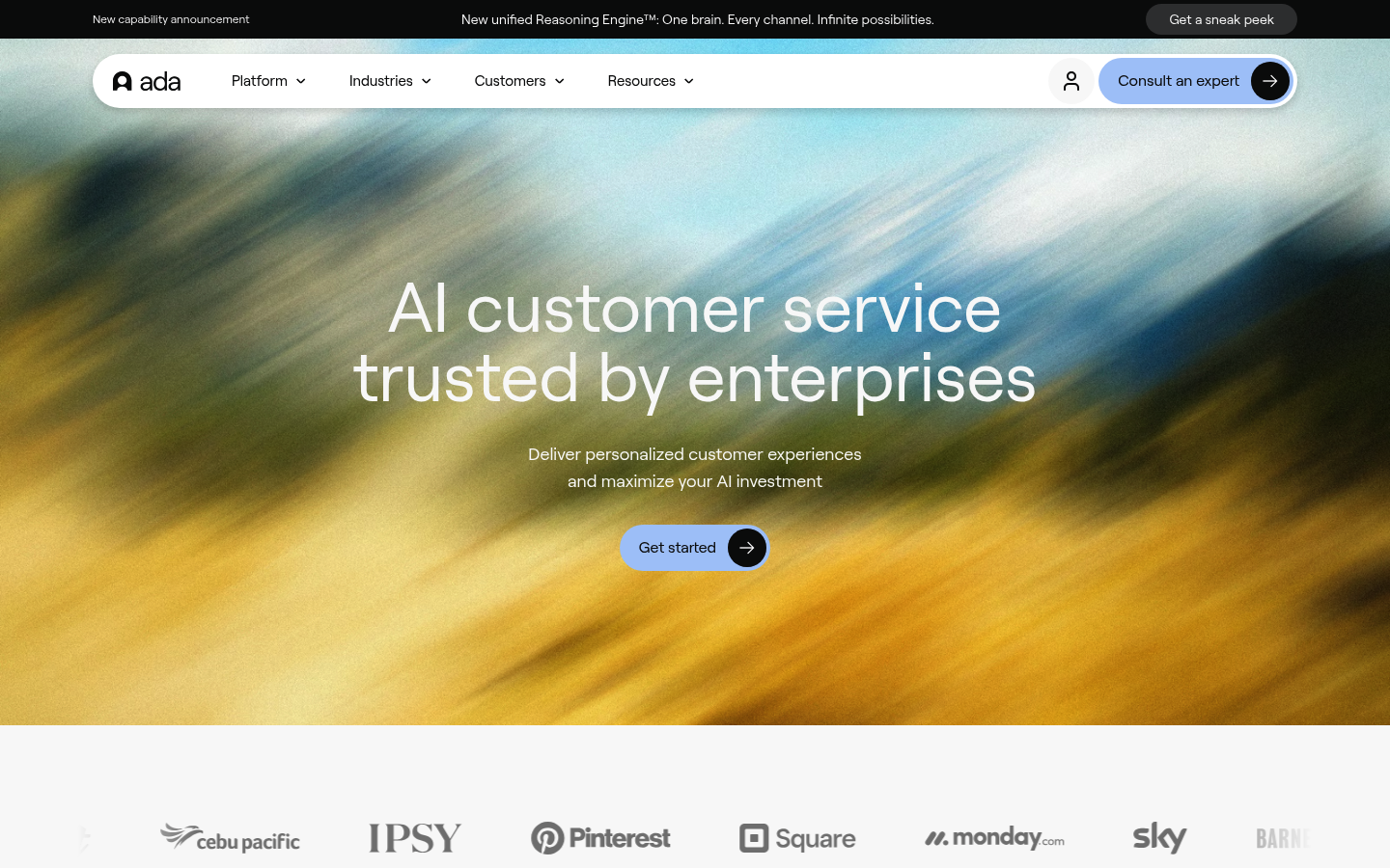 Ada AI-powered customer service automation platform homepage