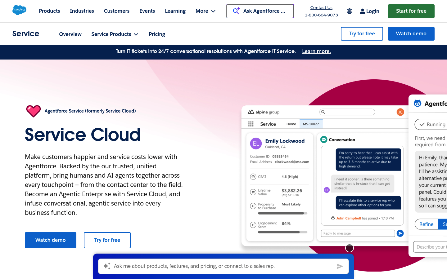 Salesforce AgentForce customer service chatbot platform overview