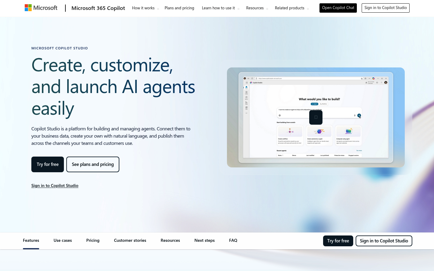 Microsoft Copilot Studio for building enterprise customer service bots