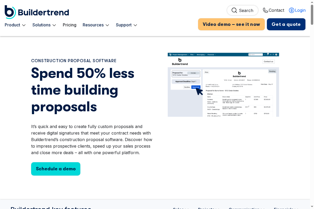 Screenshot of Buildertrend construction proposals page