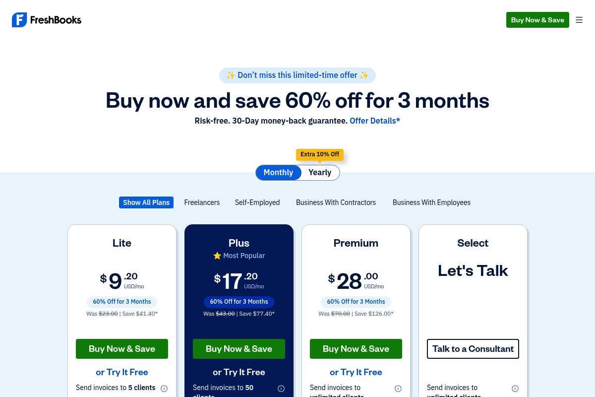 Screenshot of FreshBooks estimating software page