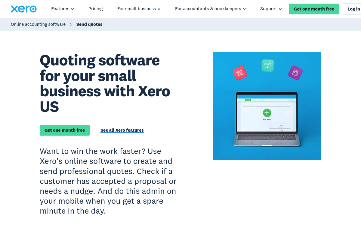 Screenshot of Xero send quotes feature page
