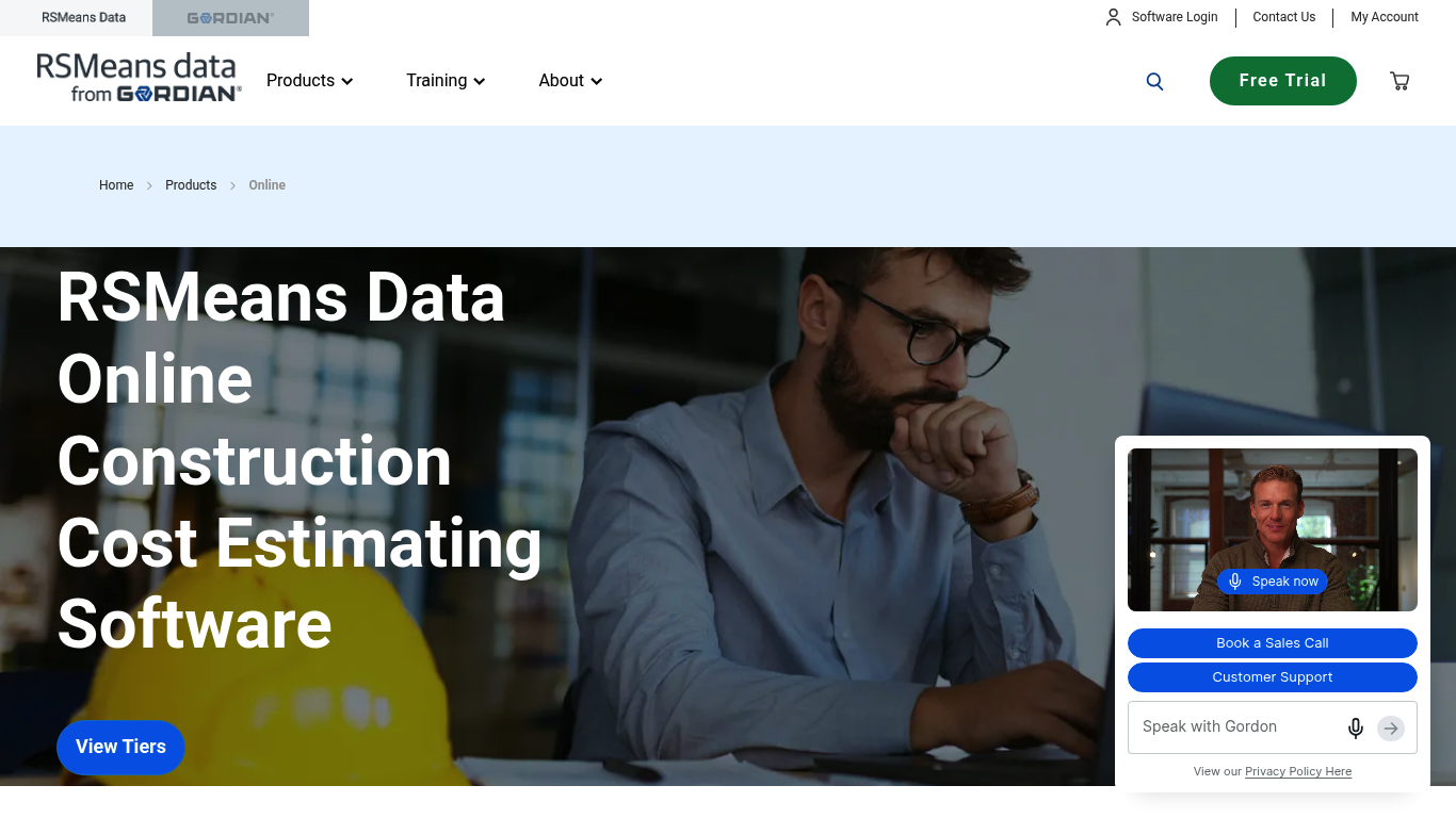 Screenshot of RSMeans Data Online product page