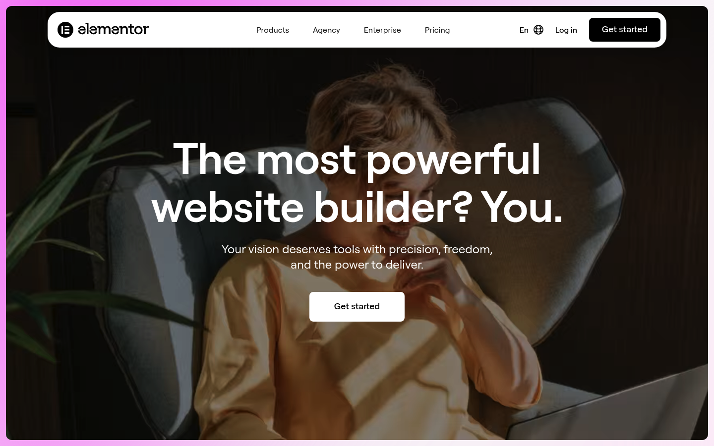 Elementor homepage showing WordPress website builder and design tools