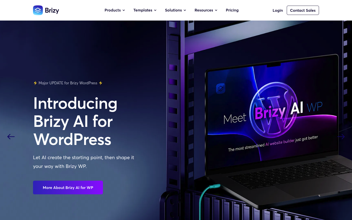 Brizy homepage showing website builder positioning and design tooling