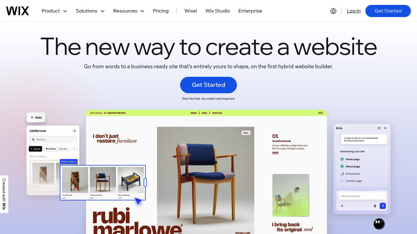 Screenshot of the Wix homepage for website building
