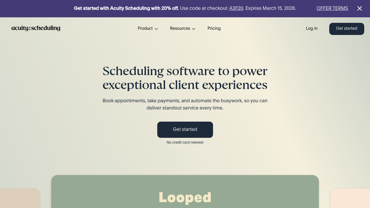Screenshot of Acuity Scheduling homepage