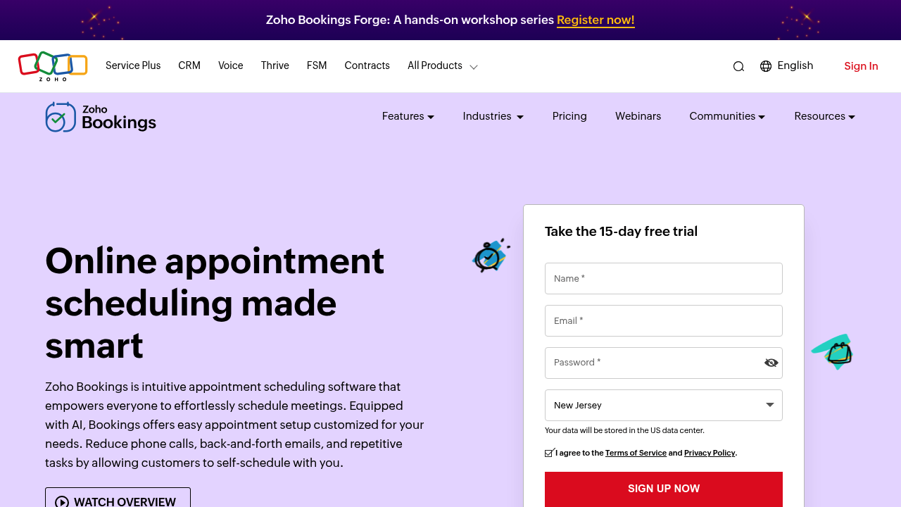 Screenshot of Zoho Bookings product page