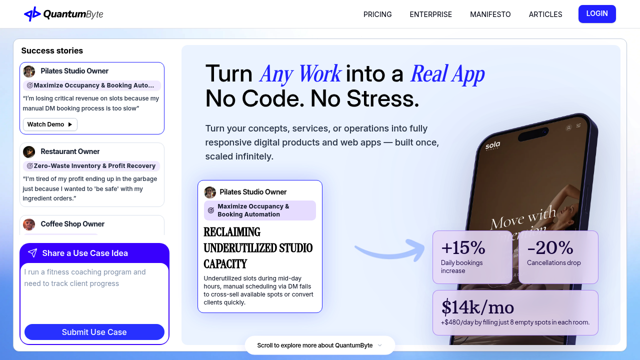 Screenshot of Quantum Byte homepage
