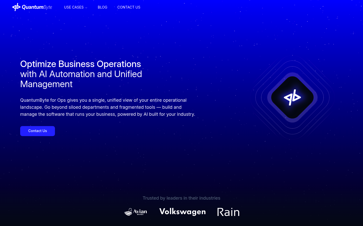 Screenshot of Quantum Byte Enterprise page describing AI automation and unified management