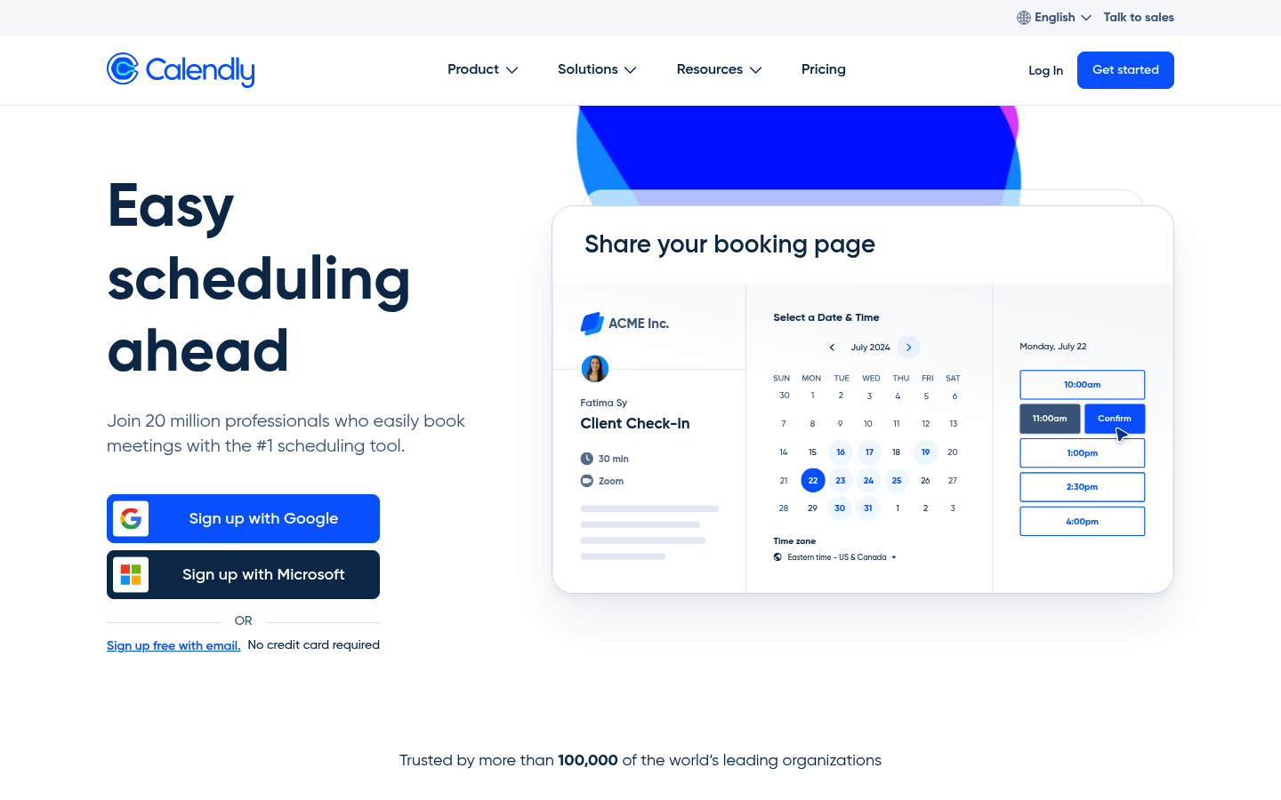 Screenshot of the Calendly homepage highlighting scheduling automation and product overview