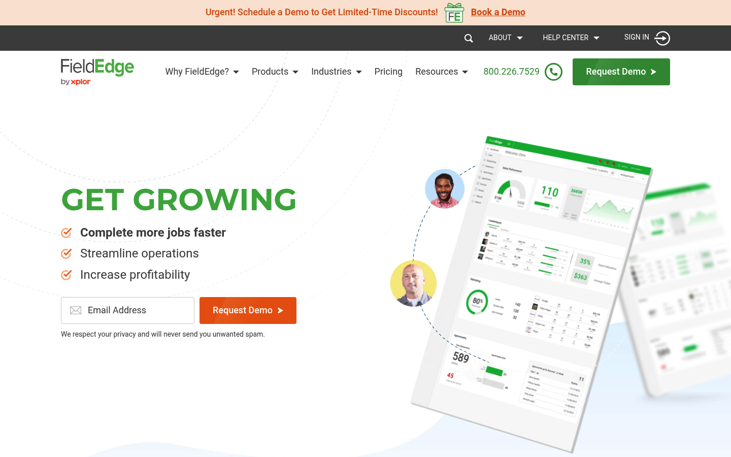 Screenshot of FieldEdge homepage