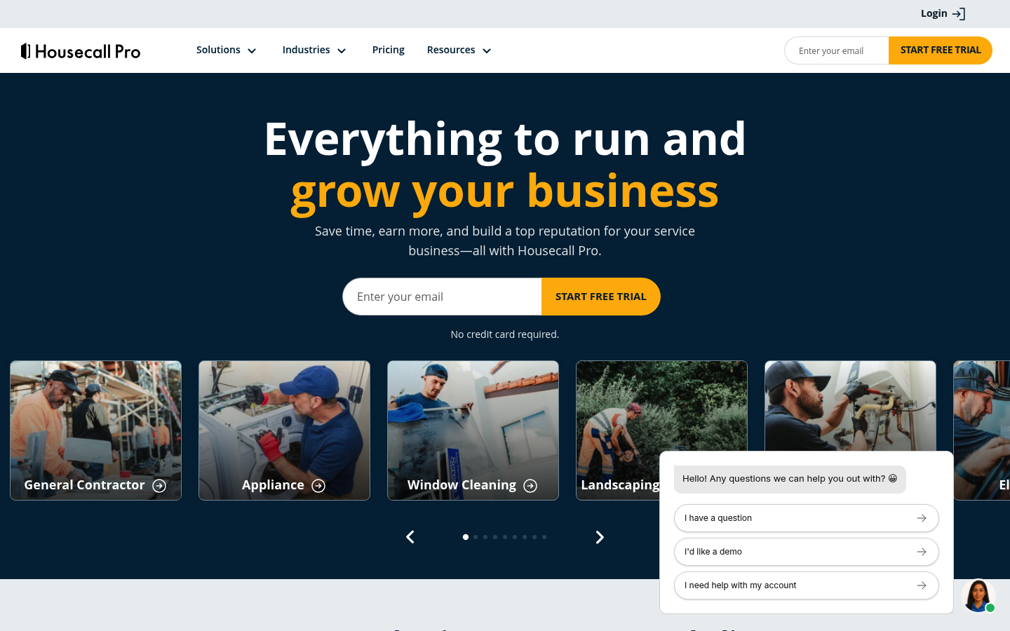 Screenshot of Housecall Pro homepage