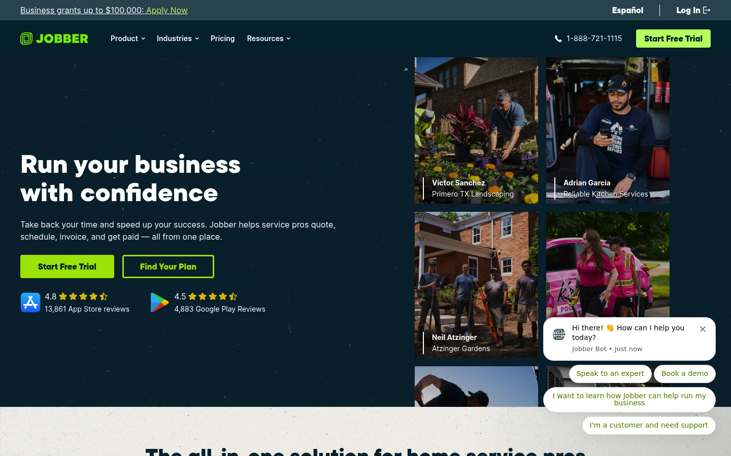 Screenshot of Jobber homepage