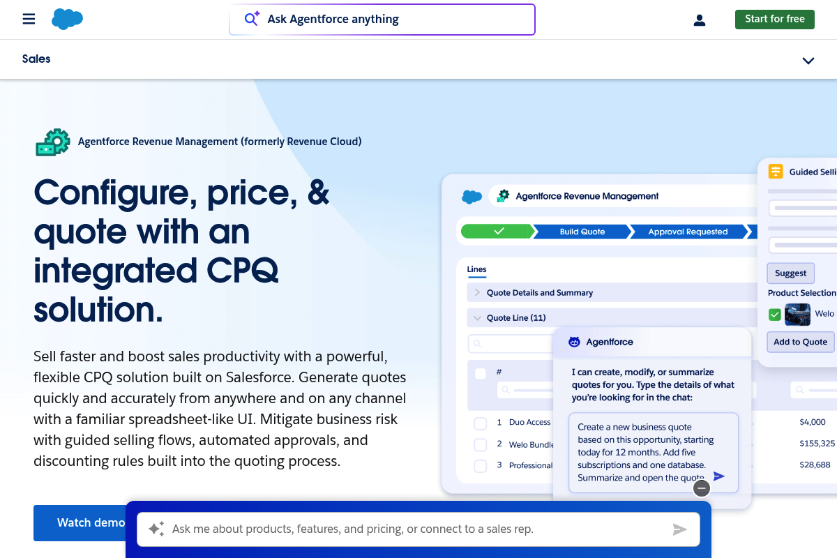 Salesforce CPQ product page screenshot