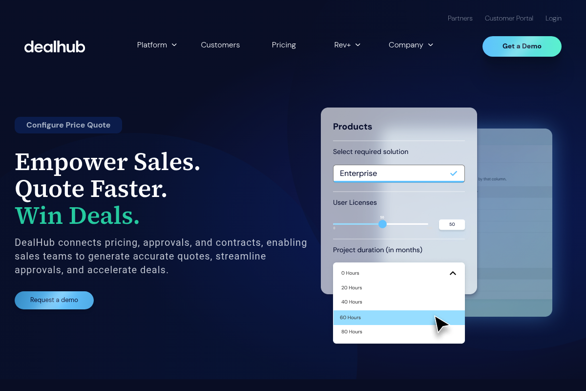 DealHub CPQ platform page screenshot