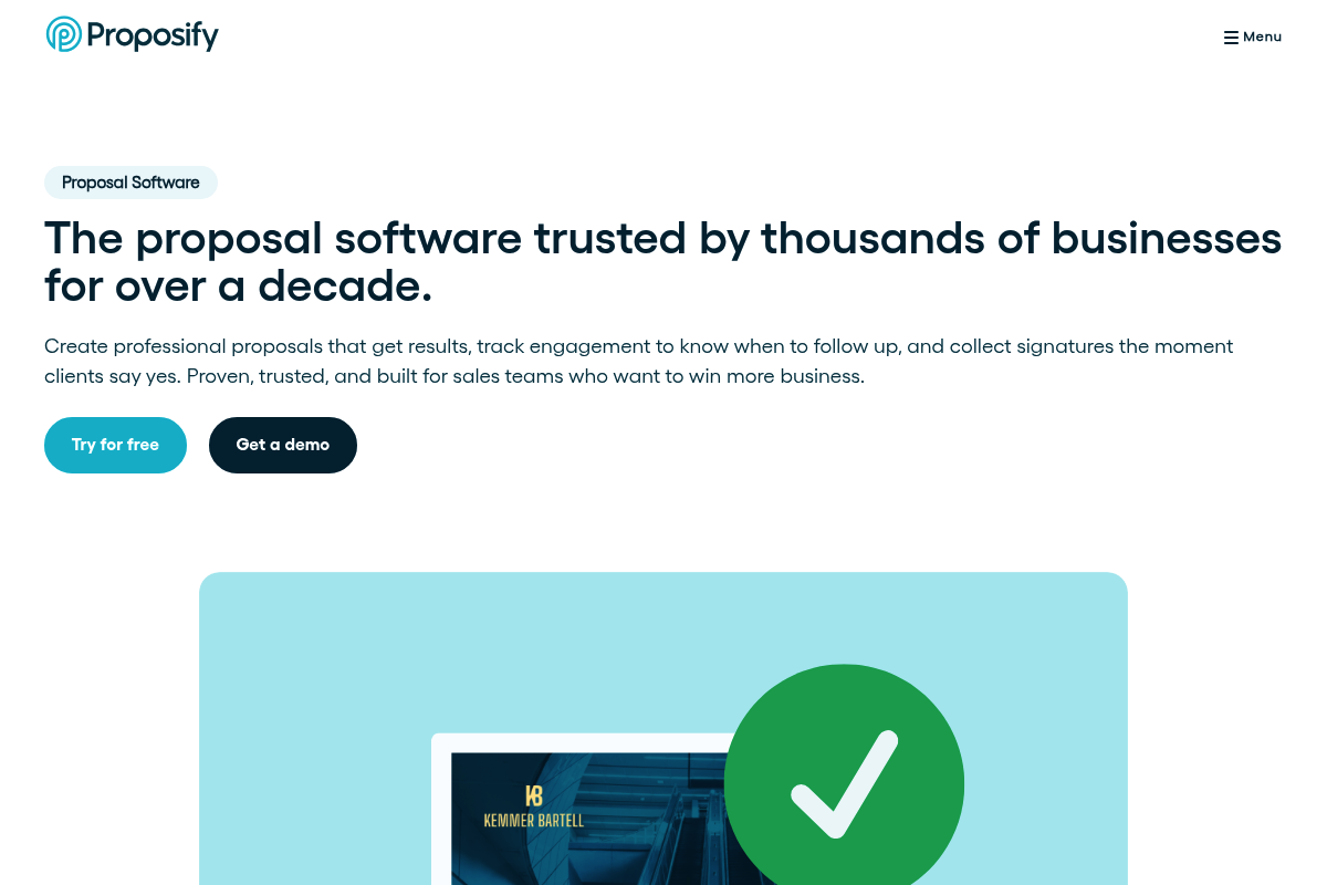 Proposify proposal software page screenshot