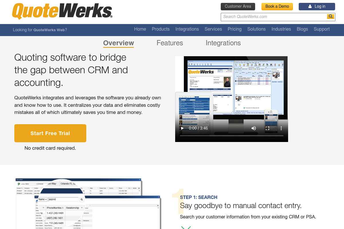 QuoteWerks quoting software overview page screenshot