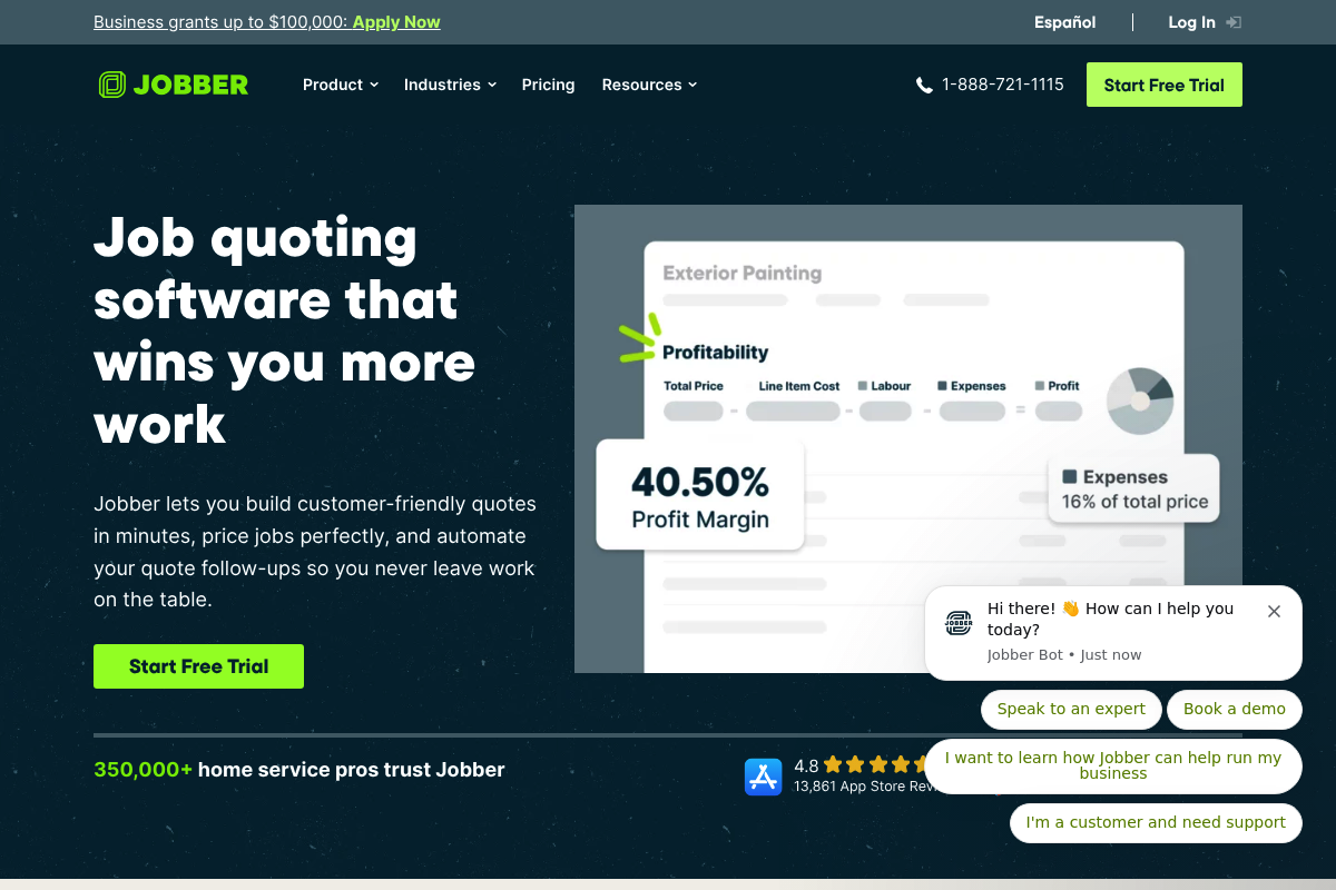 Jobber quotes feature page screenshot