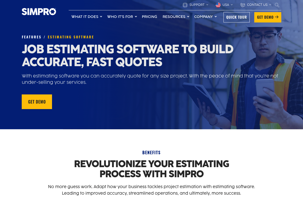 Screenshot of simPRO estimating software page