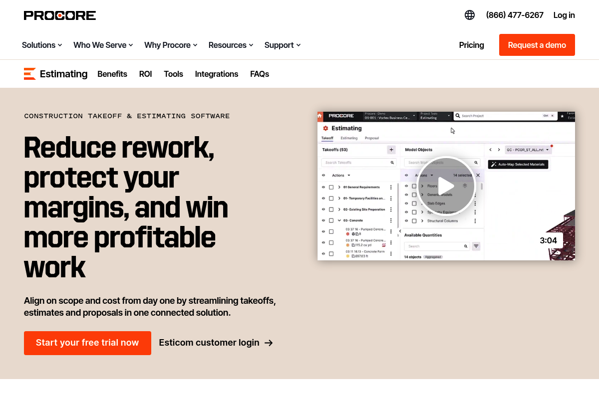 Screenshot of Procore estimating page