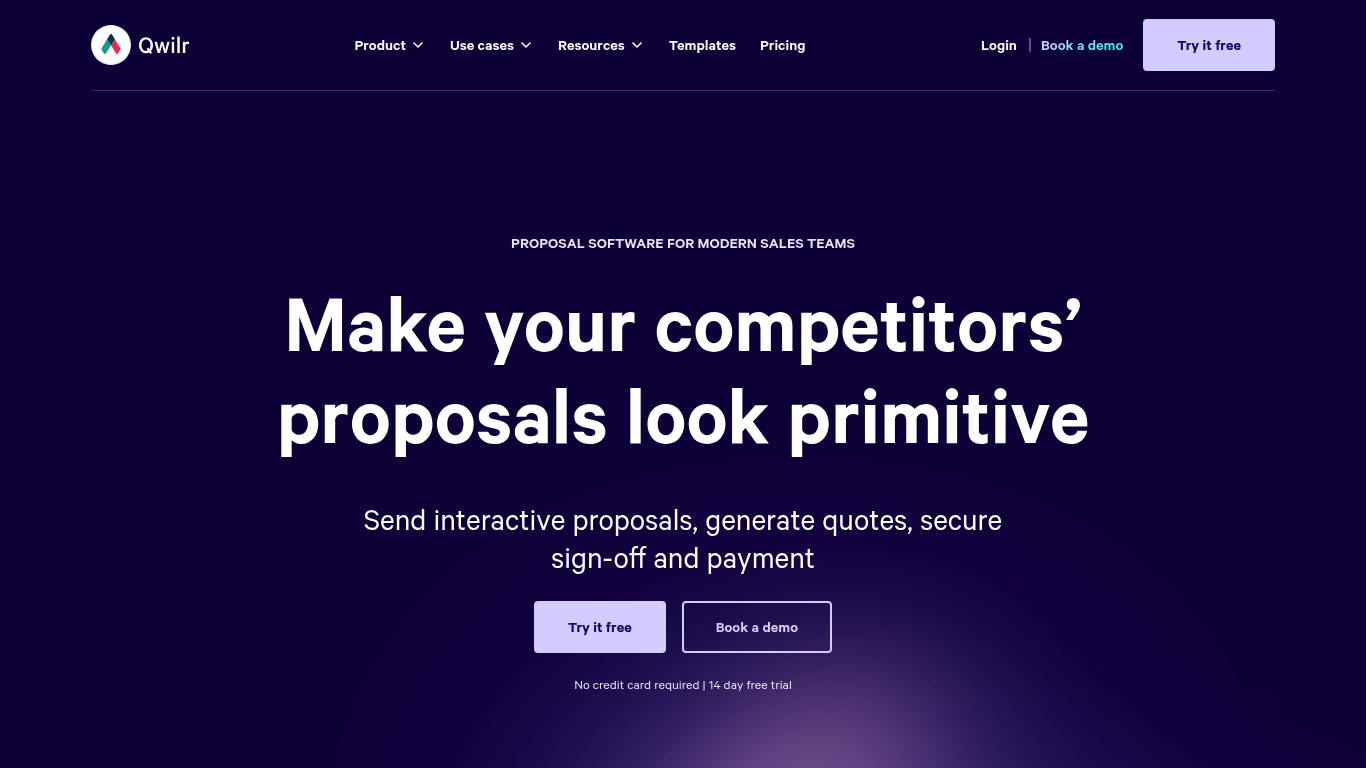 Screenshot of the Qwilr website homepage