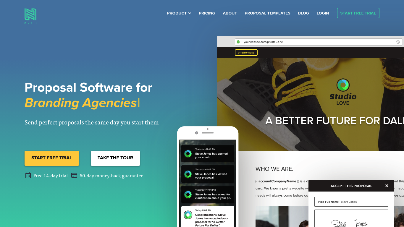 Screenshot of the Nusii website homepage