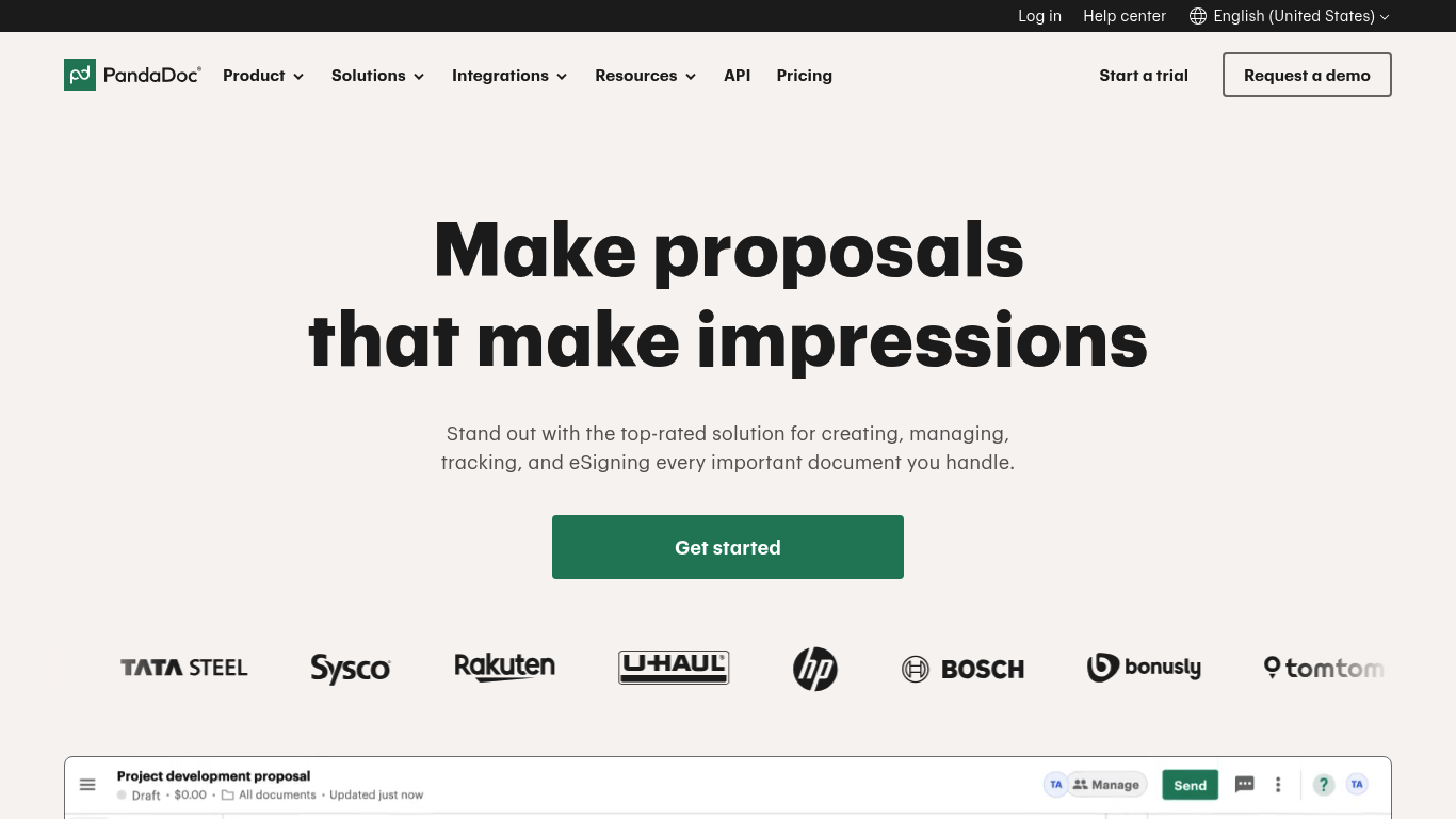 Screenshot of the PandaDoc website homepage