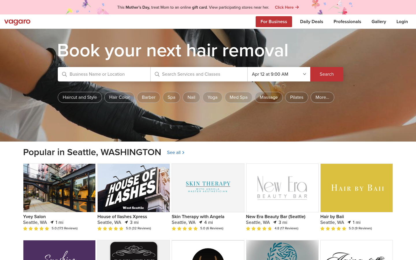 Vagaro homepage screenshot showing Vagaro booking and business management positioning