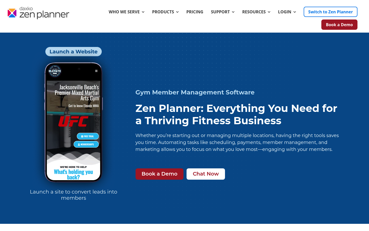 Zen Planner homepage screenshot showing Zen Planner platform overview and navigation