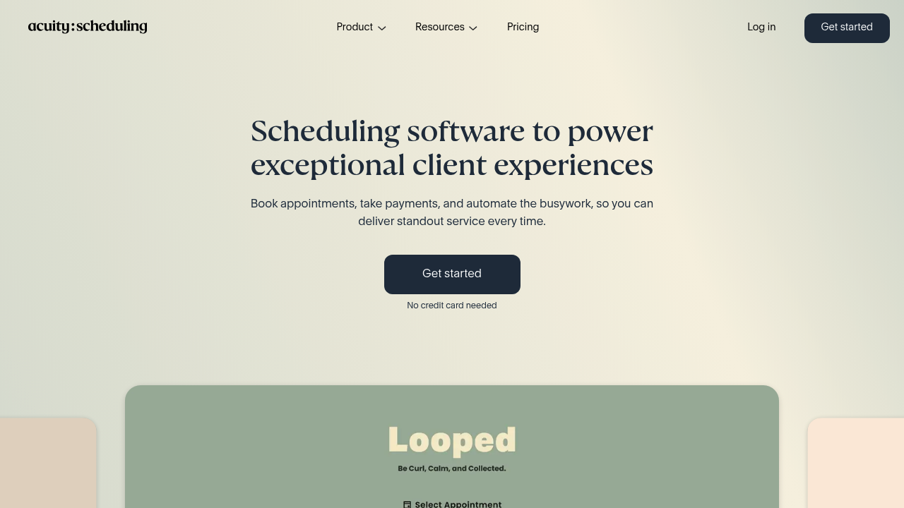 Acuity Scheduling website homepage showing appointment scheduling software