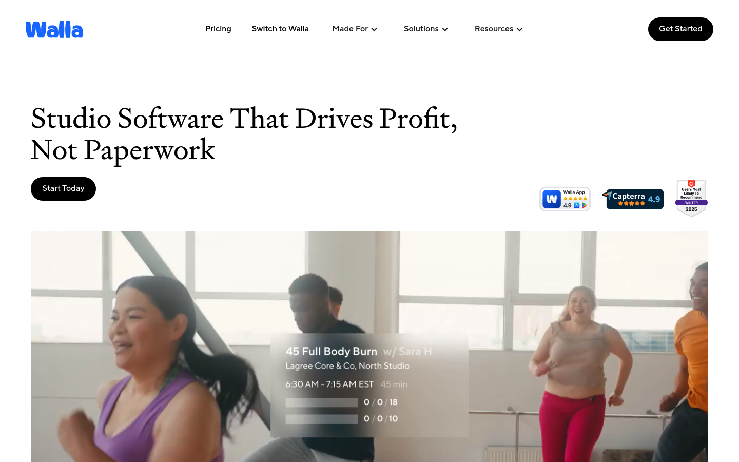 Walla homepage screenshot showing the Walla brand and product positioning