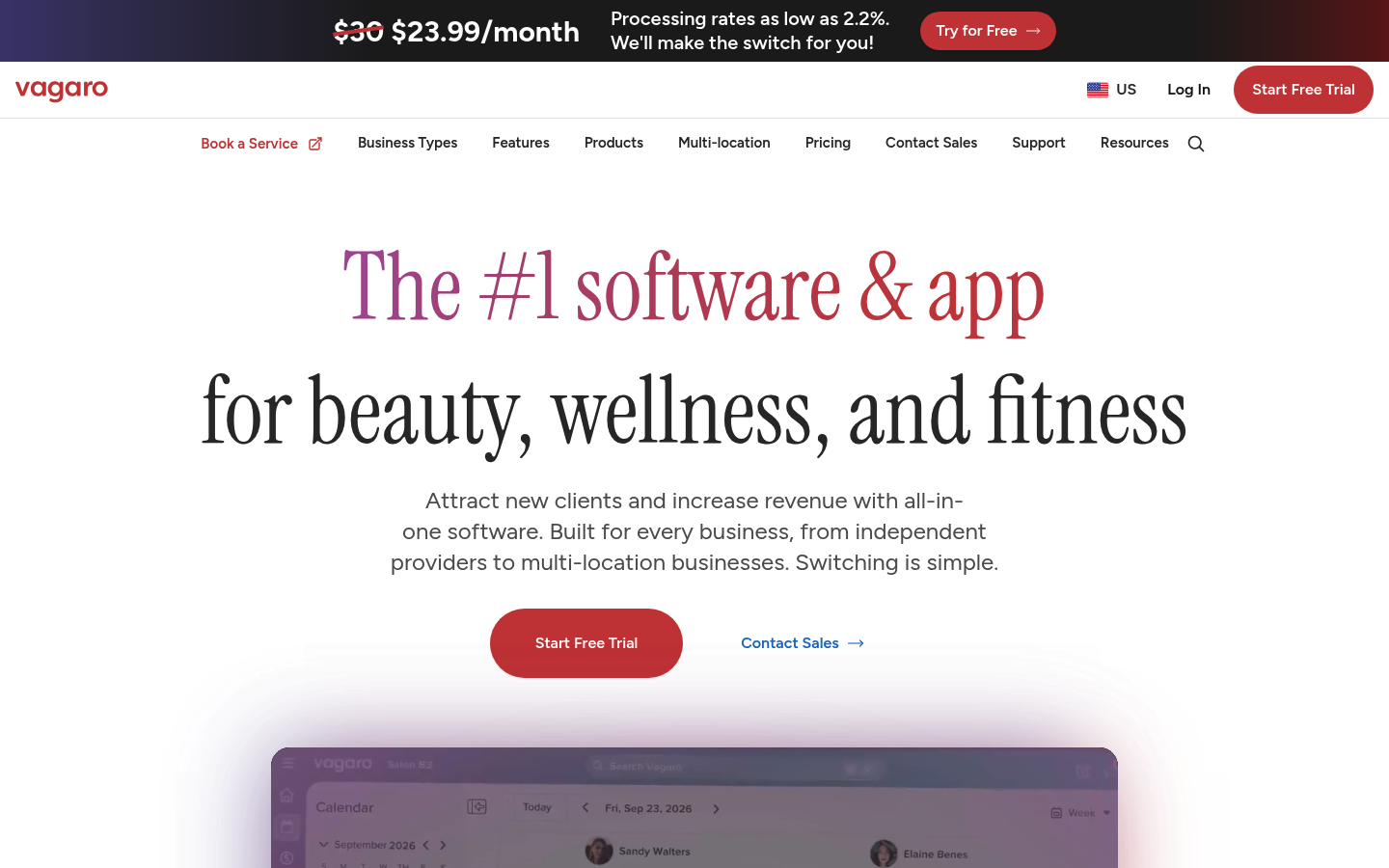 Vagaro Pro product page screenshot